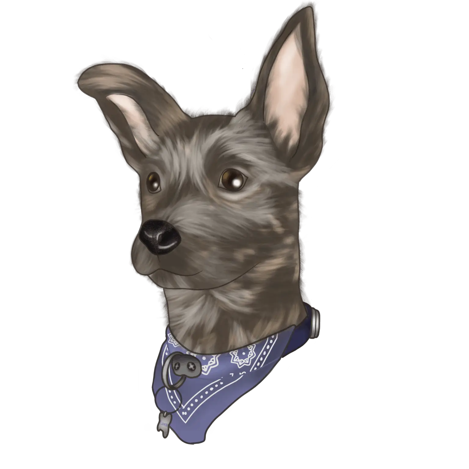 Illustration af hund med lilla tørklæde