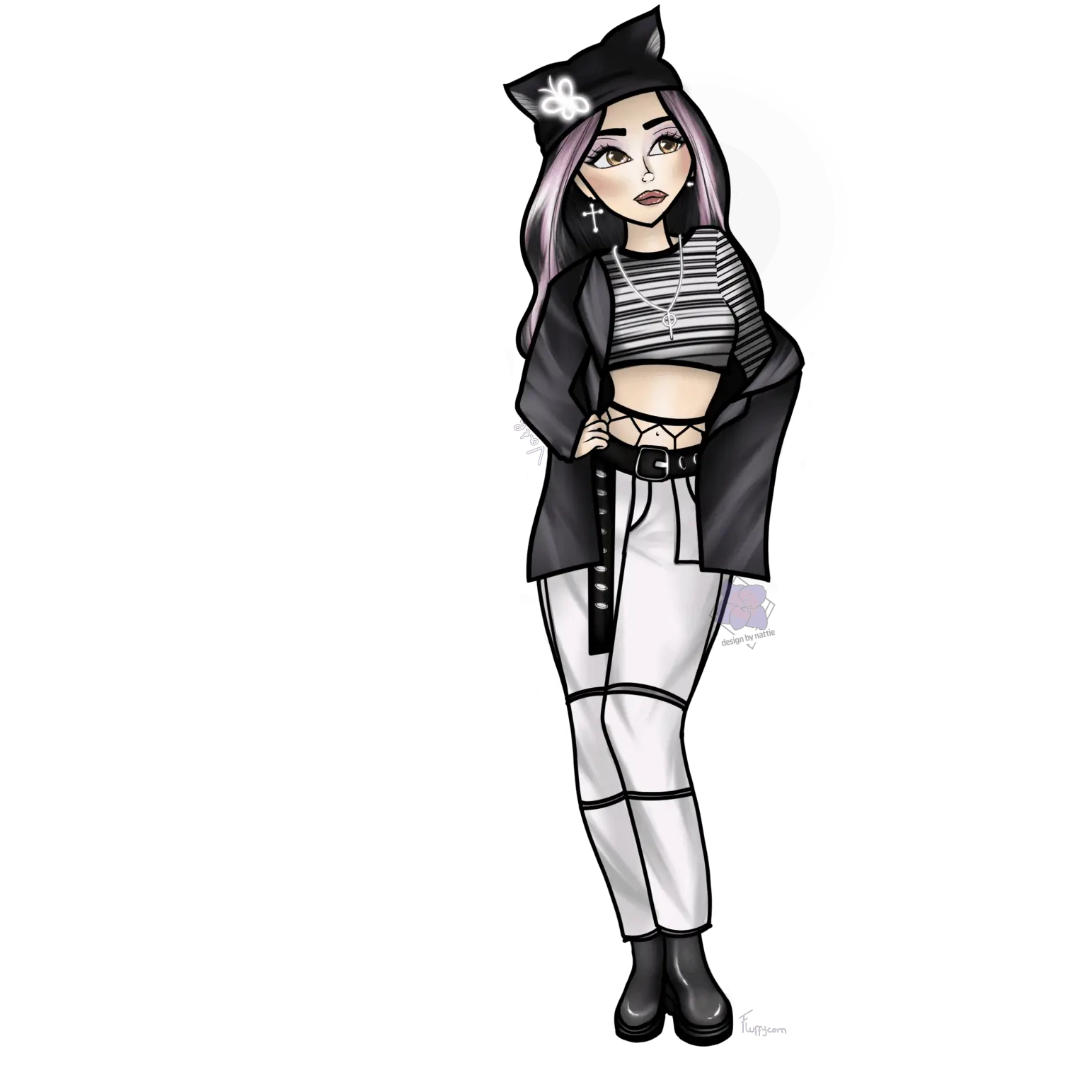 Illustration af en pige iført sort og hvidt tøj